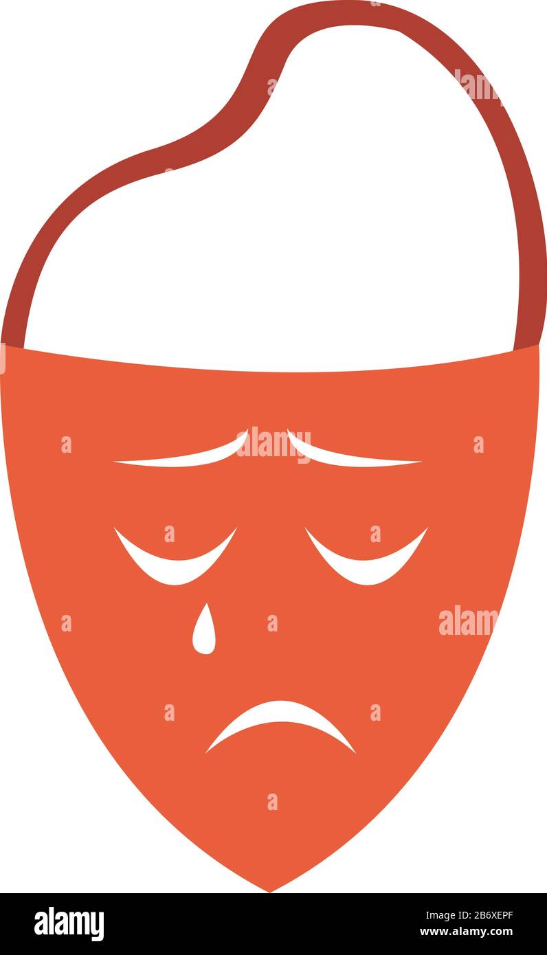 Traurige Maske, Abbildung, Vektor auf weißem Hintergrund. Stock Vektor