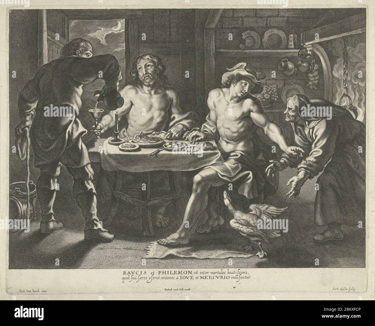 Jupiter en Mercurius in het huis van Philemon en Baucis Jupiter und Merkur sitzen am Tisch im Haus des älteren Ehepaares Philemon und Baucis. Philemon Jupiter gießt Wein. Baucis versuchte vor Gänseanzug zu fliehen, aber Merkur stoppt sie und gibt der alten Frau Herkennen. Hersteller : Druckereihersteller Cornelis Galle (I) (unter Denkmalschutz) entworfen von Jan van den Hoecke (unter Denkmalschutz stehendes Gebäude) Herausgeber: Rombout van de Velde (unter Denkmalschutz) Ort Herstellung: Südniederland Datum: 1586 - 1650 Physische Merkmale: Fahrzeugmaterial: Papiertechnik: Engra (Druckverfahren) Abmessungen: Plattenkante: H 274 mm × W 343 Stockfoto Jupiter en Mercurius in het huis van Philemon en Baucis Jupiter und Merkur sitzen am Tisch im Haus des älteren Ehepaares Philemon und Baucis. Philemon Jupiter gießt Wein. Baucis versuchte vor Gänseanzug zu fliehen, aber Merkur stoppt sie und gibt der alten Frau Herkennen. Hersteller : Druckereihersteller Cornelis Galle (I) (unter Denkmalschutz) entworfen von Jan van den Hoecke (unter Denkmalschutz stehendes Gebäude) Herausgeber: Rombout van de Velde (unter Denkmalschutz) Ort Herstellung: Südniederland Datum: 1586 - 1650 Physische Merkmale: Fahrzeugmaterial: Papiertechnik: Engra (Druckverfahren) Abmessungen: Plattenkante: H 274 mm × W 343 Stockfoto