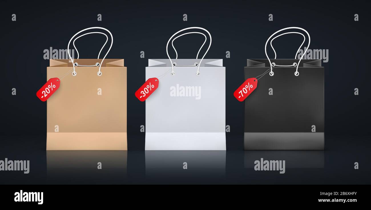 Satz realistischer Einkaufstaschen, Vektorgrafiken Stock Vektor