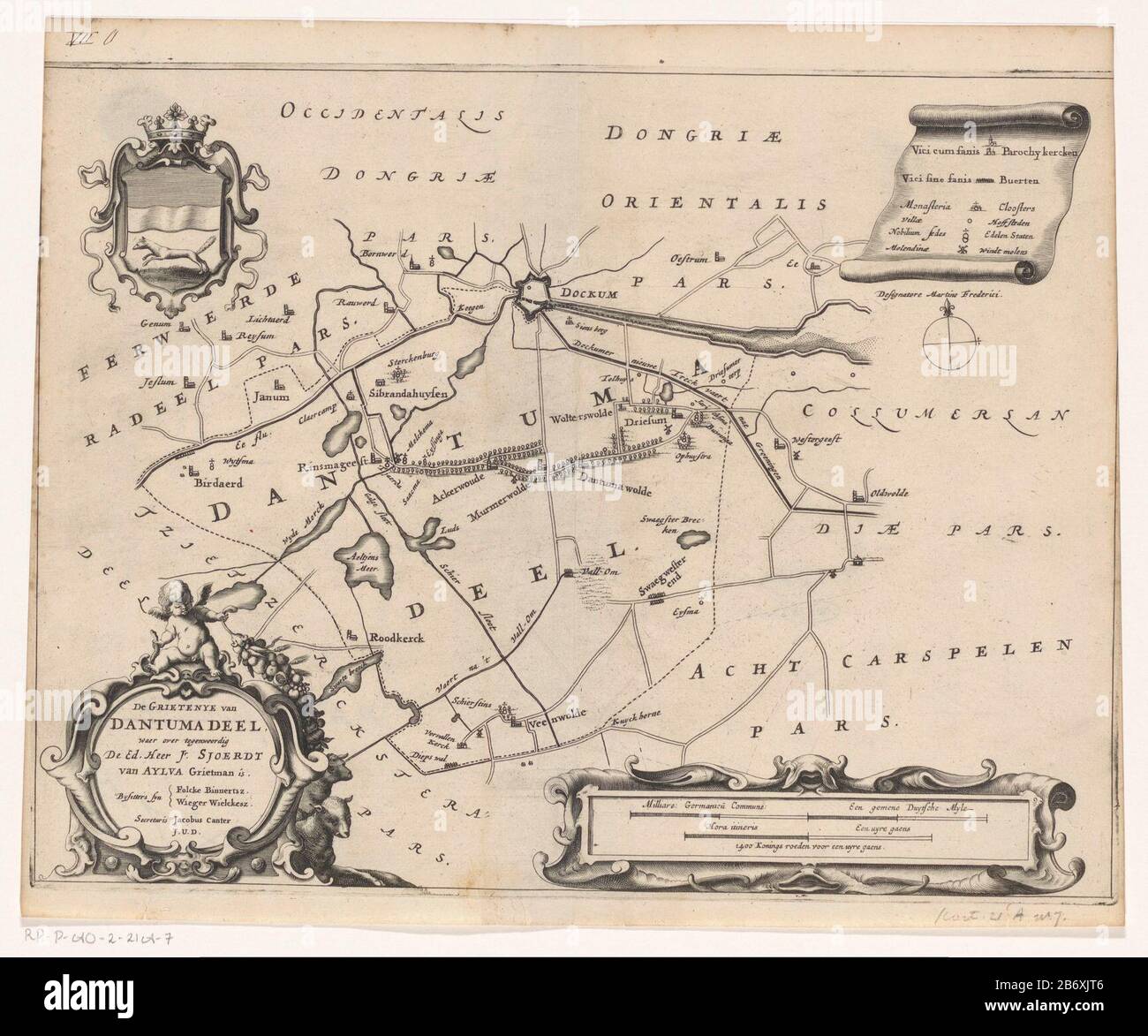 Kaart van de Grietenij Dantumadeel De Grietenye van Dantumadeel (titel op object) Top Links die Waffe von Dantumadeel, unten links Kartusche mit Titel und administrativen Informationen über die Grietenij. Oberer rechter Schlüssel, rechts unter zwei Hüllstöcken: Milliare: Germanicu Kommune / A Late Duytsche Myle, Hora itineris / A uyre Gaens - 1400 Königsstangen für Uyre Gaens. Hersteller : Druckerhersteller Jacob van Meurs (möglich) Kartograf: Marten Freerks (Listed Object) Ort Herstellung: Druckerhersteller Amsterdam Kartograf: Friesland dating: 1664 Physikalische Merkmale: Fahrzeugmaterial: Papiertechnik: Engra (Druck Stockfoto