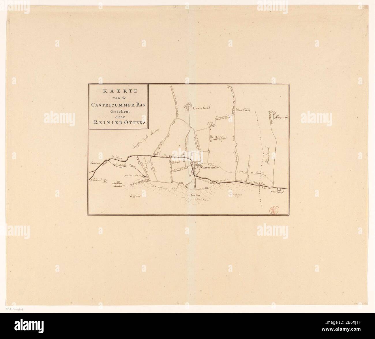 Kaart van de banne Castricum Kaert van de Castrimmer-Ban getekent door Reinier Ottens (titel op object) Manuscript Map Exile (Jurisdiktion) Castricum with top left titel. Hersteller : Künstler Reinier Ottens (I) (denkmalgeschütztes Gebäude) Zeichner: Reinier Ottens (II) (denkmalgeschütztes Gebäude) Ort Herstellung: Amsterdam Datum: 1708 - 1710 Physische Merkmale: Stift in schwarzem und braunem Material: Papiertinte Technik: Stiftabmessungen: Bild: H 216 mm × W 330 mm Betreff: Karten von einzelnen Ländern oder Regionen, wo: Castricum Stockfoto