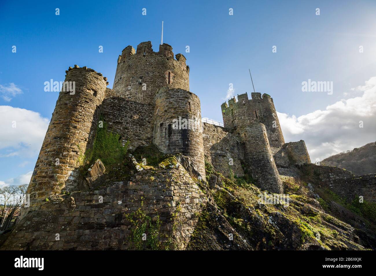 Eine Westansicht von Conwy Castle, Conwy, Nordwales Stockfoto