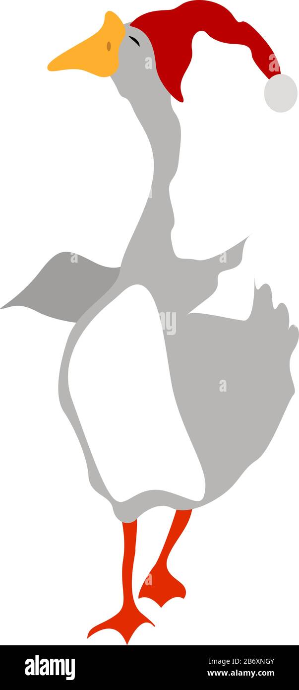 Gans mit Hut, Illustration, Vektor auf weißem Hintergrund. Stock Vektor