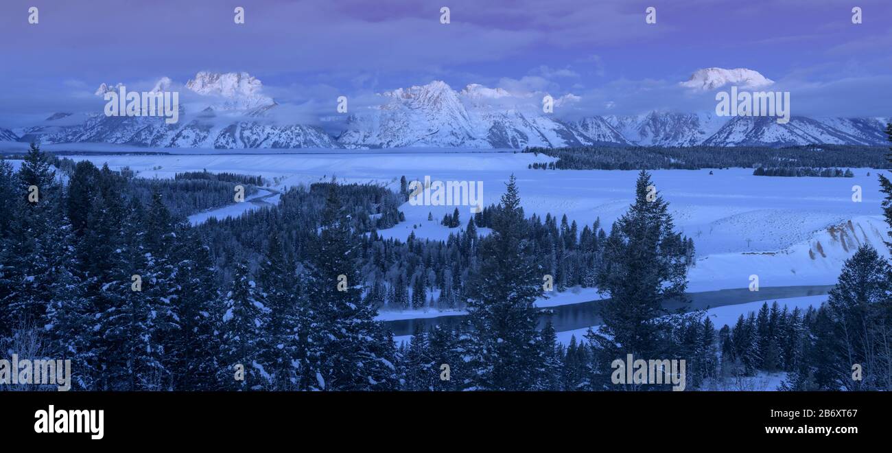 USA, Rocky Mountains, Wyoming, Grand Teton, Nationalpark, Snake River Overlook Stockfoto