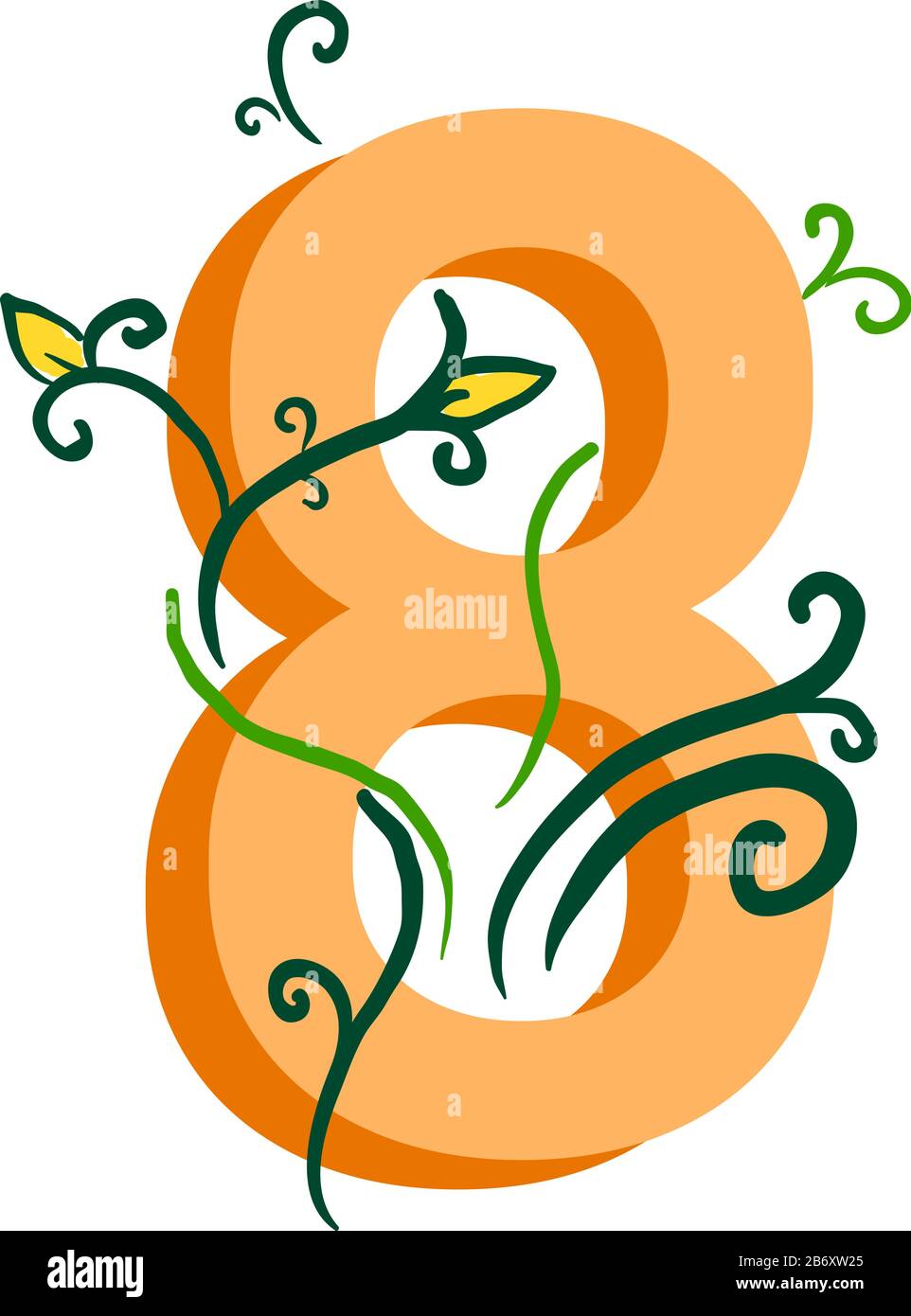 Orangefarbene Zahl 8, Abbildung, Vektor auf weißem Hintergrund. Stock Vektor