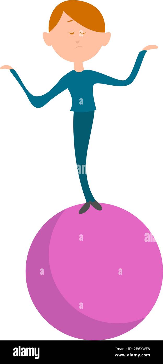 Mädchen auf dem Ball, Illustration, Vektor auf weißem Hintergrund. Stock Vektor