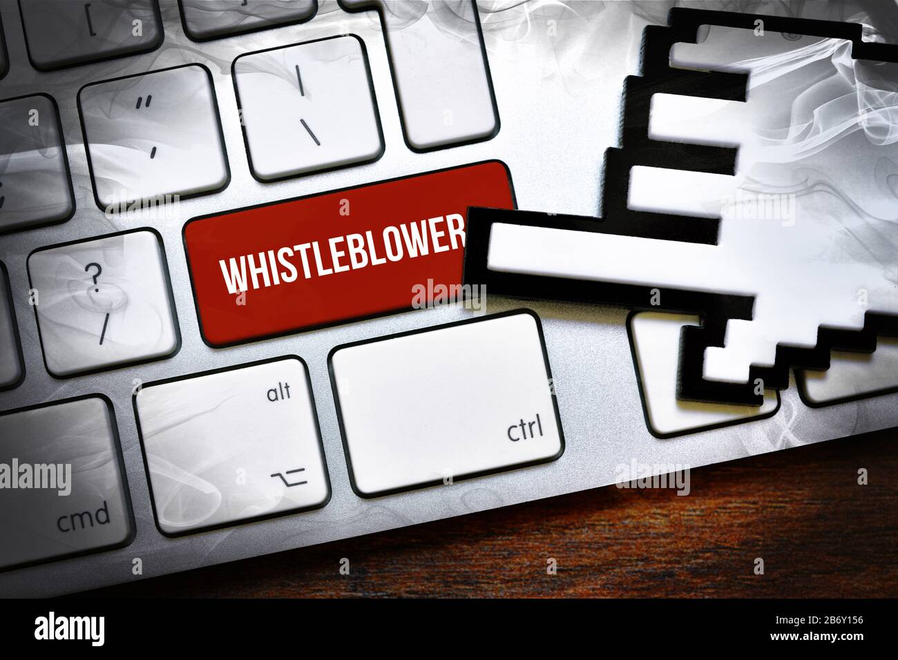 Fotomontage, Computergeschmack mit der Aufgabe Whistleblower Stockfoto