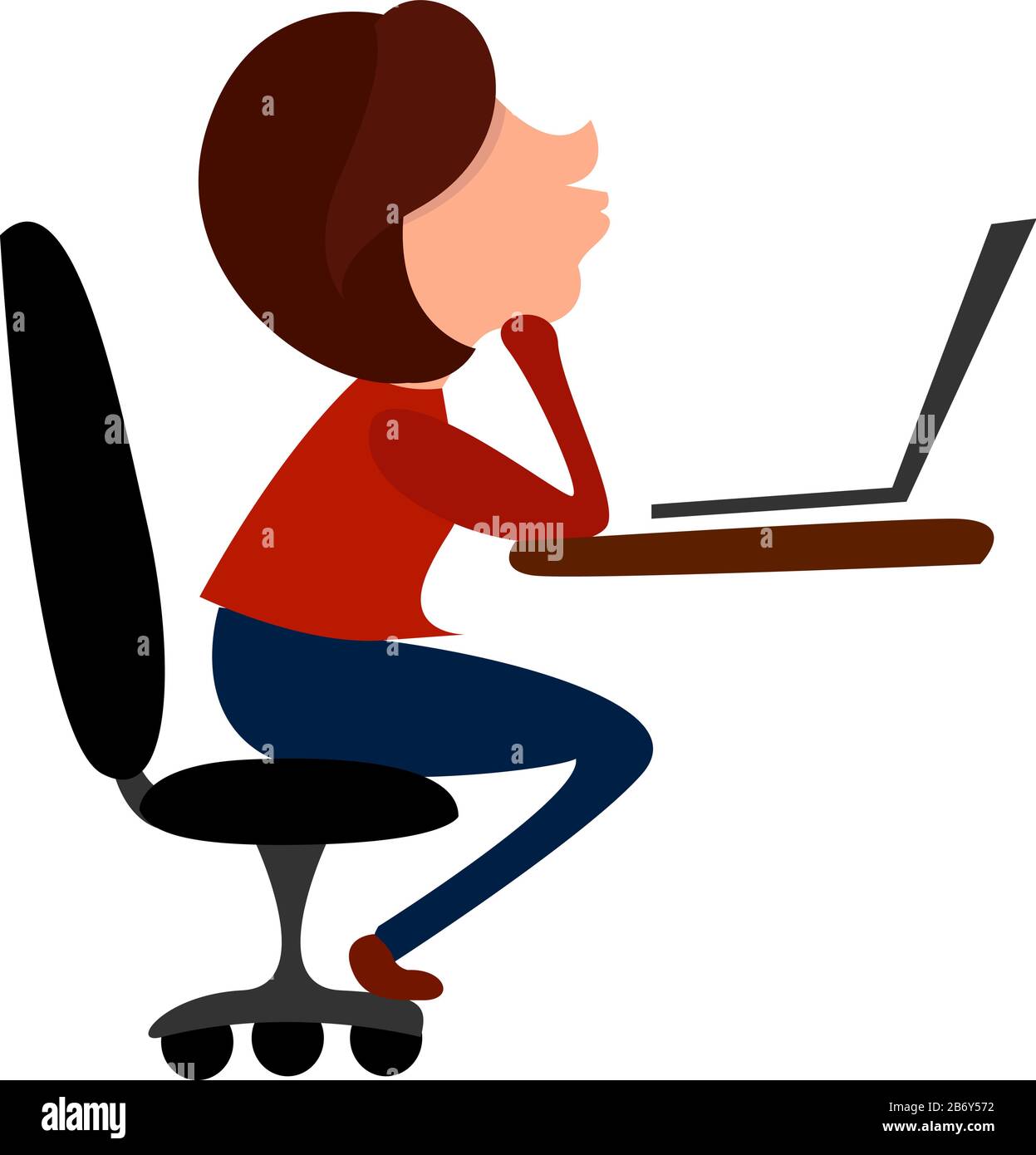 Frau am Arbeitsplatz, Illustration, Vektor auf weißem Hintergrund. Stock Vektor