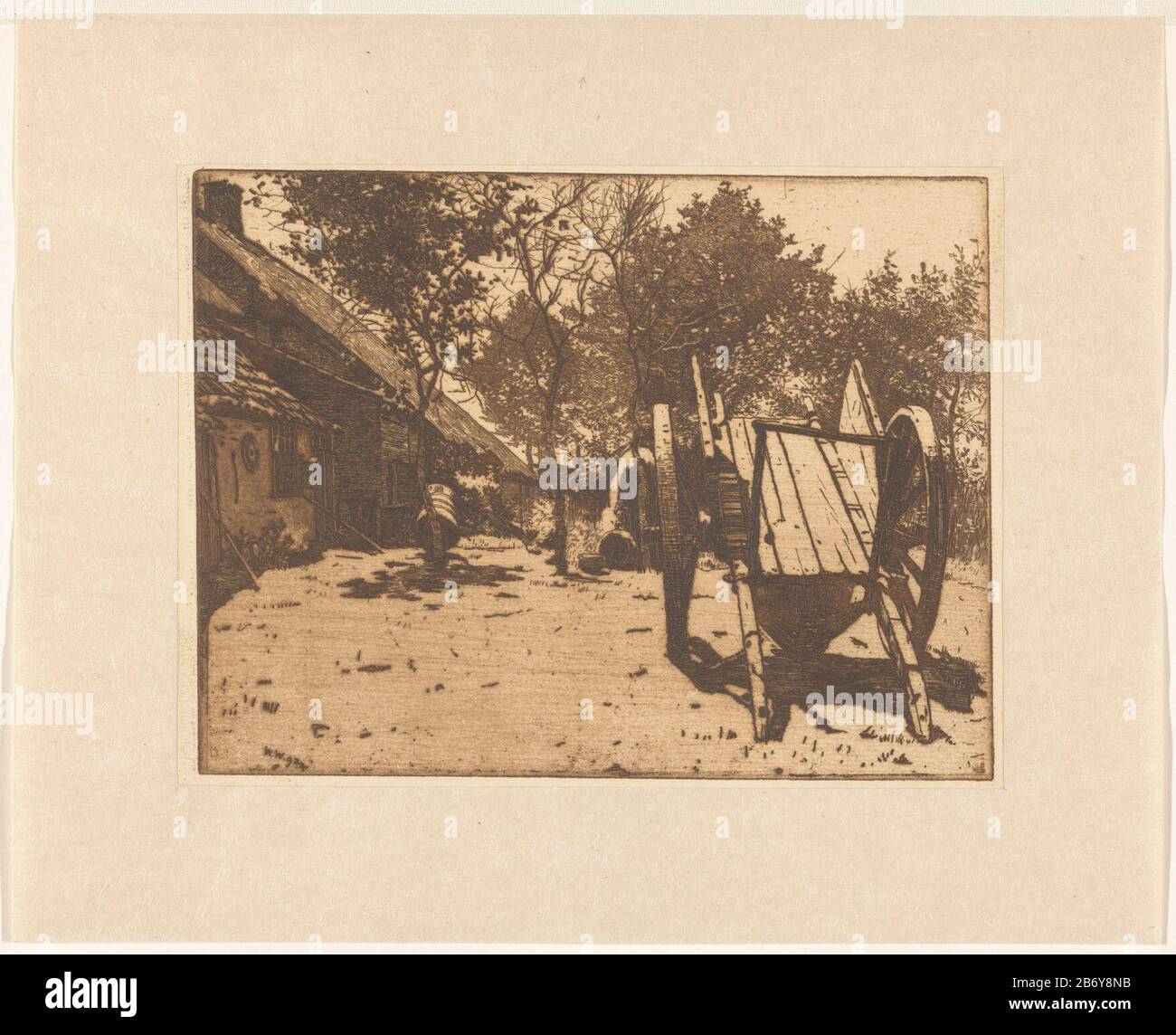 Kar op een boerenerf in brabantisch Warenkorb auf einem Bauernhof in brabantisch Objektart: Bild Artikelnummer: RP-P-ob-25.248Katalogogusreferentie: De Groot (Witsen) 74-2 (2) Hersteller Schöpfer: Druckerhersteller Willem Witsen (denkmalgeschütztes Gebäude) Datum: 1892 Physikalische Merkmale: Radierung, Plattenton und Aqua-Tönung in dunkelbraunem Material: Papierché: Colline Ätzung / Plattenton / Aqua-Tönung Abmessungen: Plattenkante: H 178 mm × W 235 mm Betreff: Farm (Gebäude) (Hof) Wagen, Güterwagen, Wagen wo: Oisterwijk Stockfoto