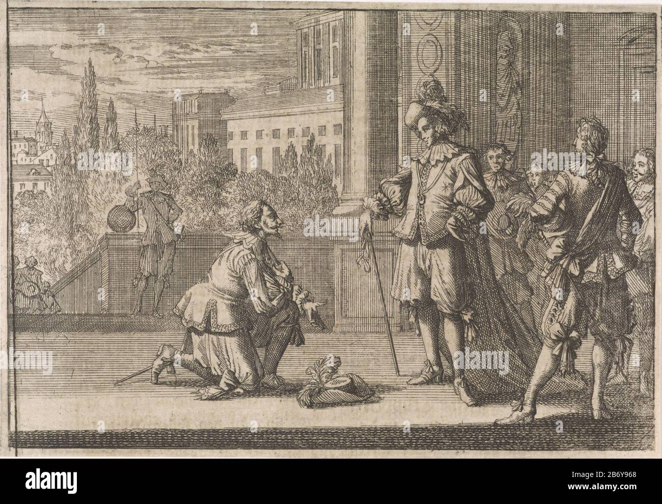 Karel IV., hertog van Lotharingen kniete voor Lodewijk XIII, 1641 Karl IV., Herzog von Lorraine kniet für Louis XIII, 1641 Objekttyp : Bilderbuch-Illustration Geschichte Bild Artikelnummer: RP-P-1896-A-19368-1964Katalogogusreferentie: Van Eeghen 2771 Aufschriften / Marken: Sammlermarke, umgekehrte Bodenmitte, gestempelt : 28 Hersteller Lugprint: Caspar Luyken (zugeschrieben) Herausgeber: Johann David ZunnernPlaats Herstellung: Frankfurt Datum: 1701 Physikalische Merkmale: Ätz- und Druckmaterial: Papiertechnik: Ätzung / Druckgrößen: Blatt: H 123 mm × W 179 mmToelichtingBoekill Stockfoto