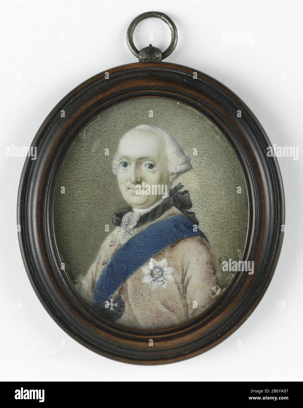 Porträt von Charles William Ferdinand (1735-1806), Herzog von Braunschweig-Wolfenbüttelen. Auf halber Länge, links. Teil der Sammlung Portretminiaturen. Hersteller : Maler: Gerrit Kamp Huys Maler: G. Haag (Namensnennung abgelehnt) Datum: 173 Physische Merkmale: Miniatur auf Elfenbeinmaterial: Holzbrett elfenbeinfarbene Metallabmessungen: Träger: H 5,3 cm. B × 4,6 cm Außenabmessungen: H 7,5 cm. (Inkl. Tisch und Auge) × W 5,7 cm. (Inkl. Bereich) × d 0,6 cm. Onderwerpwie: Charles William Ferdinand Herzog von Braunschweig-Wolfenbüttelen Stockfoto