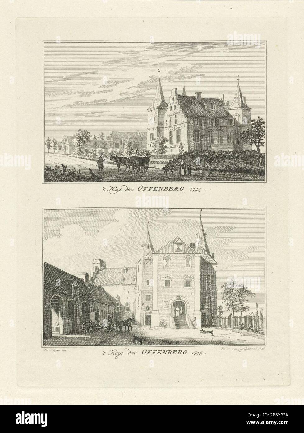 Kasteel Offenberg, 1745 't Huys den Offenberg 1745 't Huys den Offenberg 1745 (titel op object) Dorps- en stadsgezelten te Kleef (serietitel) Zwei Bilder einer Platte. Zwei Ansichten von Schloss Offenberg in Deutschland. Der Druck ist Teil einer 100-teiligen Serie mit Blick auf Dörfer und Städte Kleef. Hersteller : Druckerhersteller Paulus von Liender (Listed Property) zur Zeichnung: Jan de Beijer (Listed Building) Datum: 1761 Physical Features: Ätzmaterial : Papiertechnik: Ätzmaße: Plattenkante: H 203 mm × W 150 mmToelichtingPrent auch aufgeführt in: Beijer, Jan de. Der Verheerlykt Kleefschland oder Cabine Stockfoto