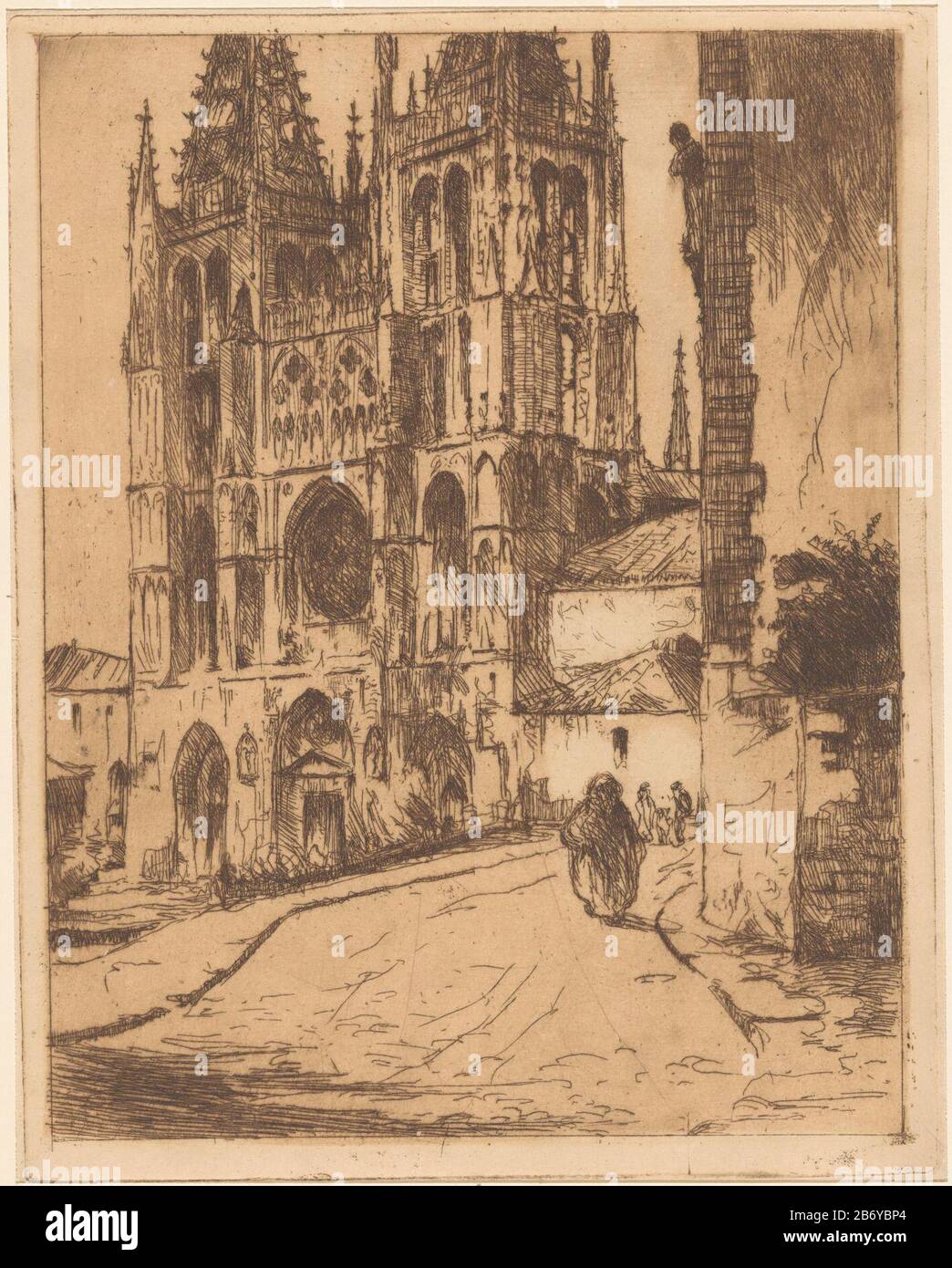 Kathedraal van Burgos Kathedrale Burgos Objekttyp: Bild Artikelnummer: RP-P-1938-1663 Aufschriften / Marken: Sammlermarke, Verso, gestempelt: Lugt 2228 Hersteller : Druckerhersteller Willem Adrianus Ground Wood Datum: 1888-1934 Physikalische Merkmale: Radierung und Plattenton braunes Material: Papiertechnik: Radierung / Plattentonabmessungen: Plattenkante: H 219 mm × W 169 mm Betreff: Kirche (außen) Wo: Kathedrale Burgos Stockfoto
