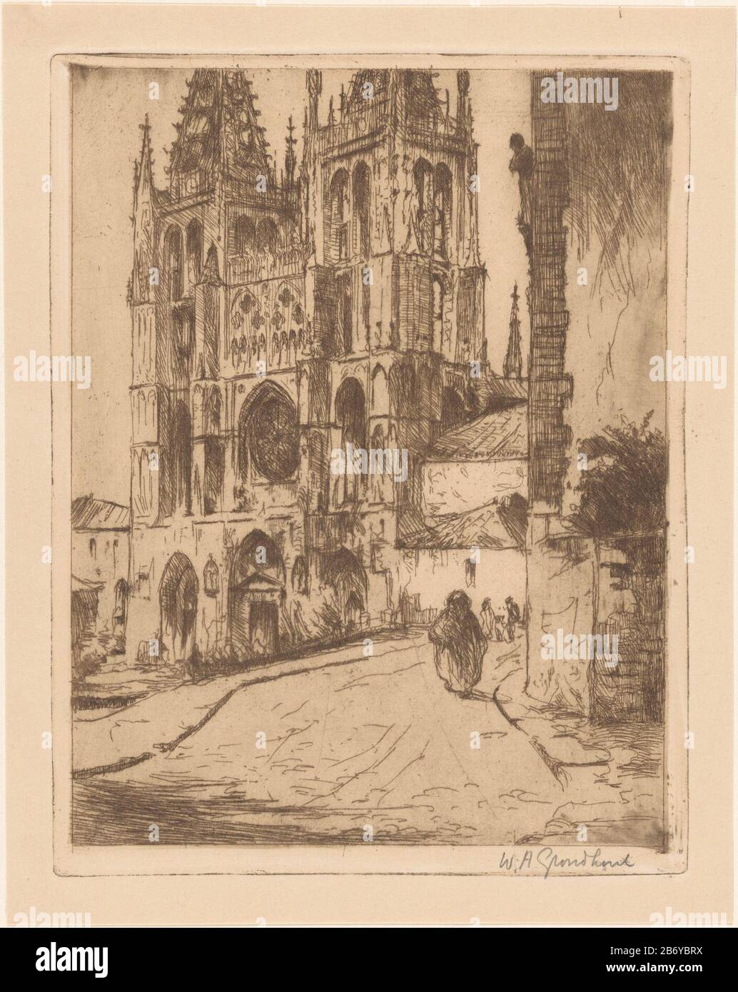 Kathedraal van Burgos Kathedrale Burgos Objektart : Bild Artikelnummer: RP-P-1931-2259 Hersteller : Druckerhersteller Willem Adrianus Ground Wood (persönlich unterzeichnet) Datum: 1888-1931 Physikalische Merkmale: Ätzung und Plattenton braunes Material: Papiertechnik: Radierung / Plattentonabmessungen: Plattenkante: H 219 mm × W 169 mm Betreff: Kirche (außen) Wo: Kathedrale Burgos Stockfoto