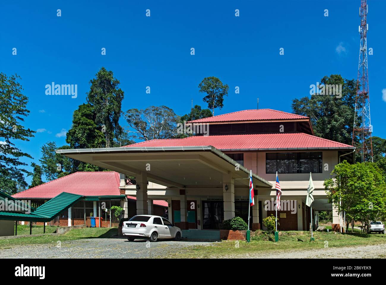 Hauptgebäude des Danum Valley Research Center, Danum Valley Conservation Area, Sabah, Borneo, Malaysia Stockfoto