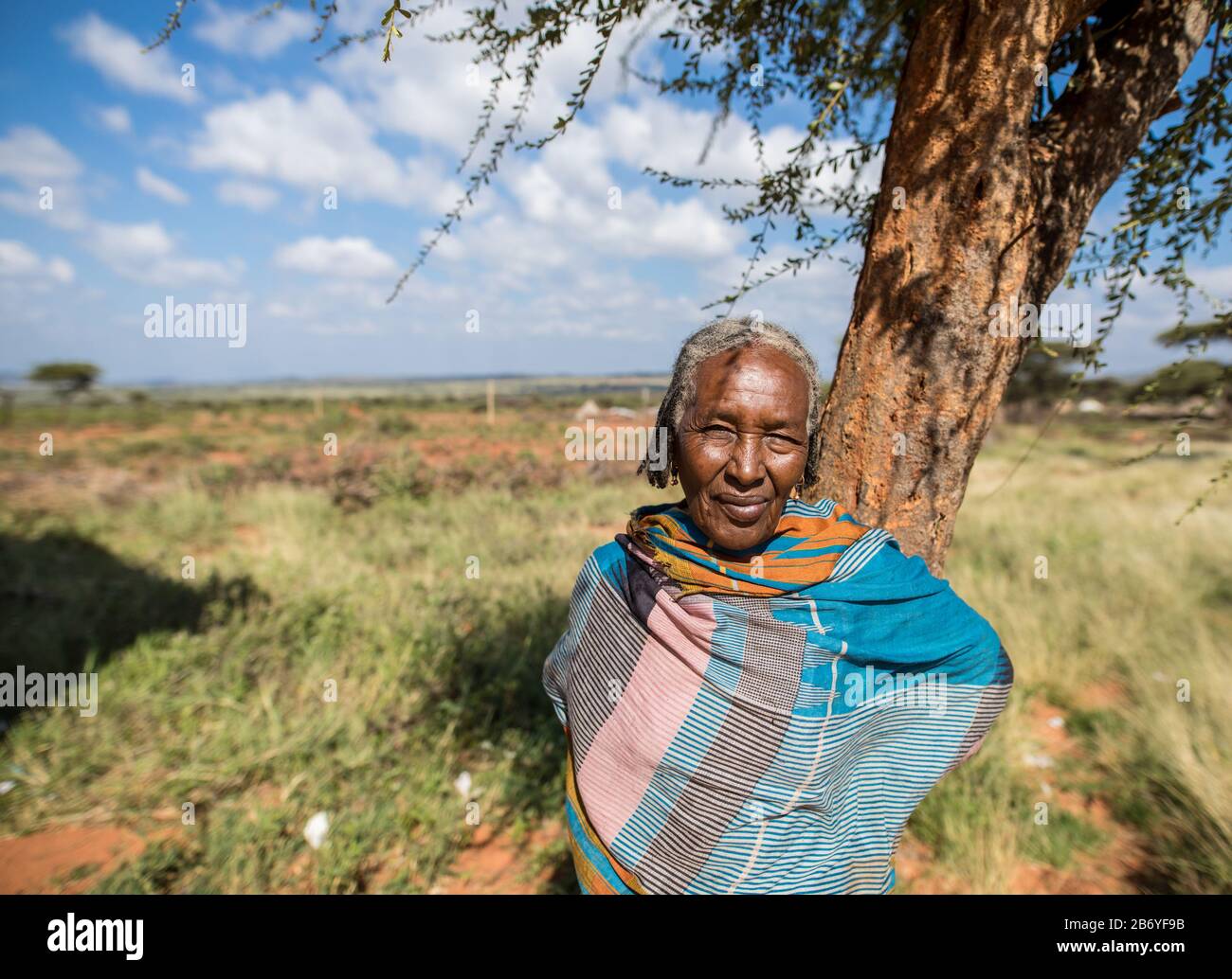 Borana, ÄTHIOPIEN-1. NOVEMBER 2018: Porträt einer älteren indigenen Frau in der Region Borana im Süden Äthiopiens. Stockfoto