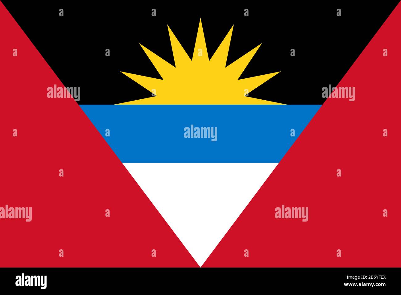 Flagge von Antigua und Barbuda - Antiguan und Barbudan Flaggen Standardverhältnis - True RGB Farbmodus Stockfoto