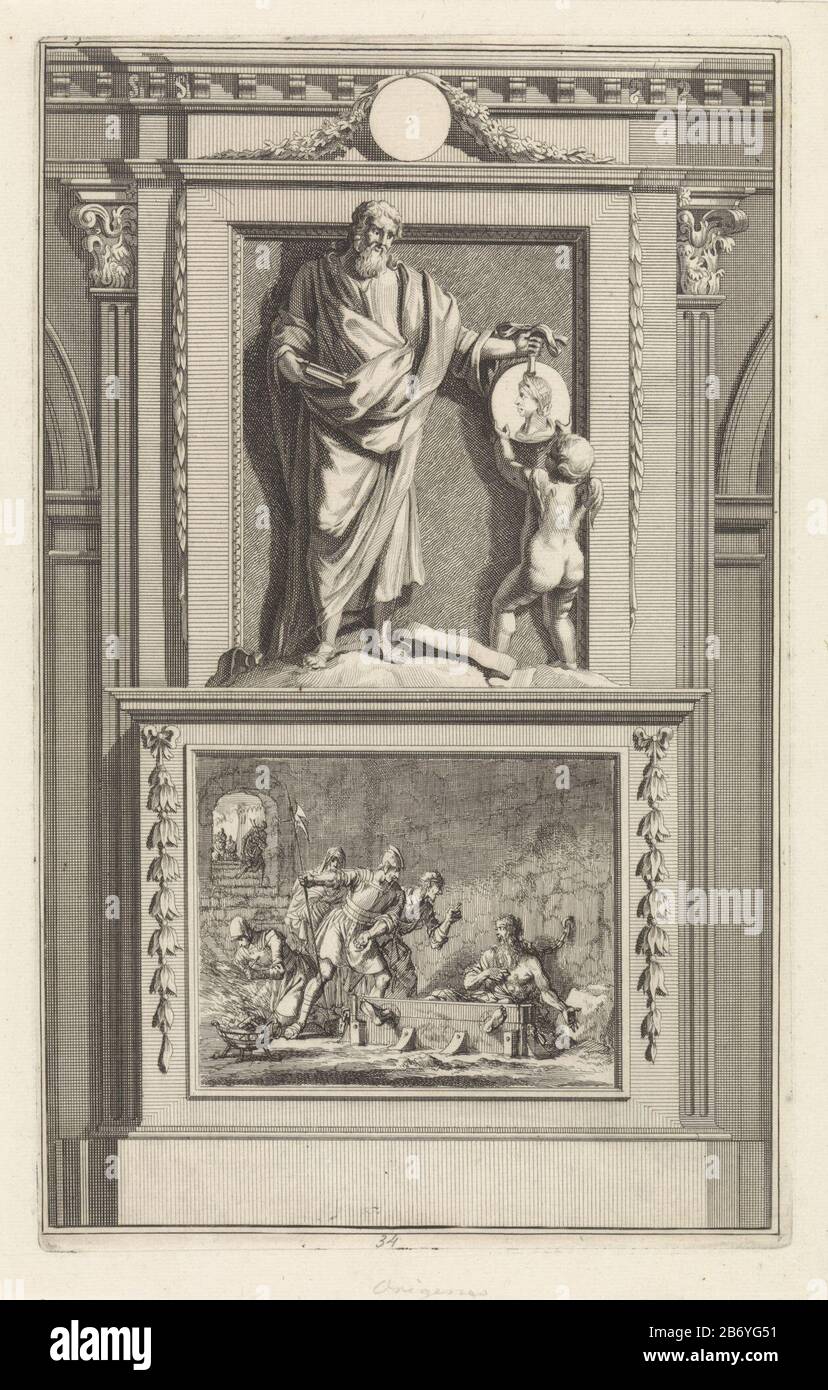 Kerkvader Origenes Der Kirchenvater Origenes zeigt ein Engels-Porträt-Medaillon. Origen steht auf einem Podest, Auf Dem: Vorne gebracht im Bild. Hersteller : Druckerhersteller Jan Luyken Druckautor: Zacharias Chatelain (II) zum Zeichnen: Jan Goeree Herstellung: Amsterdam Datum: 1698 Physikalische Merkmale: Ätzung und Engraa; Proofing Material: Papiertechnik: Ätzung / Engras (Druckverfahren) Maße: Plattenkante: H 276 mm × W 172 mmToelichProbedruck Abbildung von: Cave, William. Apostolische Antiquitäten, oder Leben (...) von heyligen Aposteln drei Teile. Utrechter: François H Stockfoto