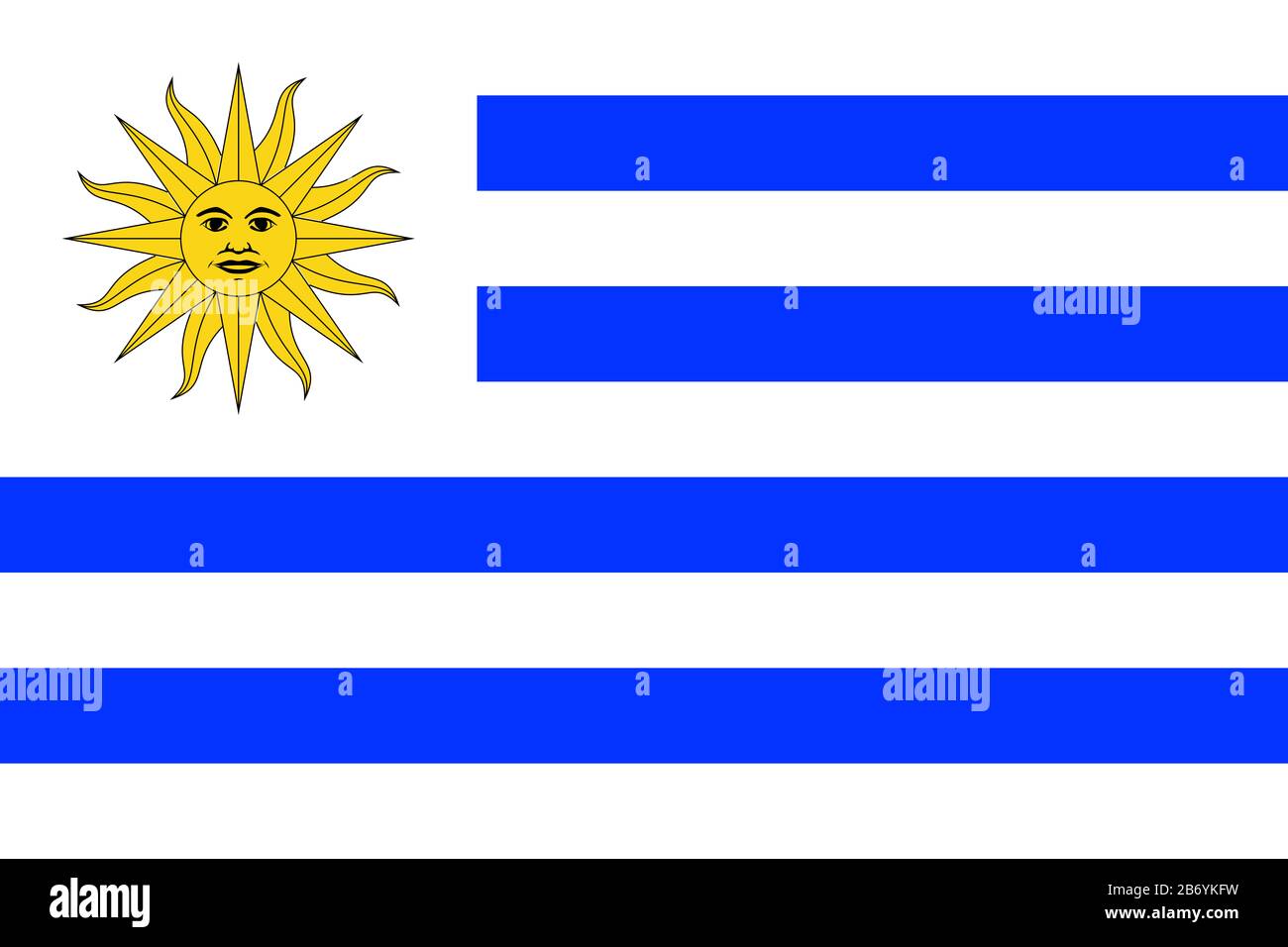 Flagge Uruguays - Standardverhältnis der uruguayischen Flagge - True RGB-Farbmodus Stockfoto