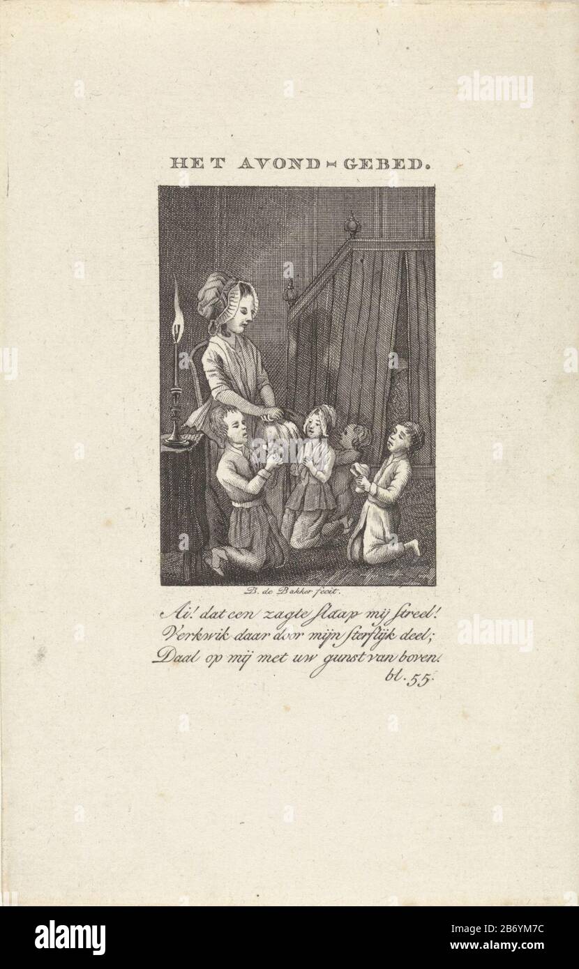 Kinder haben im Bett bij kindmeisje Het avond-gebetet (titel op object) Kinderpligt en zinnebeelden 2 (serietitel) Kinder kneten sich im Bettenmädchen. Der Titel ist ein Zitat aus "Child Pligt" und "Symbols" (Seite 55) . Hersteller: Druckmaschine: Barent Bakker (börsennotierte Eigenschaft) zur Zeichnung: Barent Bakker Herausgeber: Willem van Vliet Datum: 1789 Physikalische Merkmale: Ätz- und Engra-Material: Papiertechnik: Ätzung/Engra-Abmessungen: Blatt: H 176 mm × W 114 mmToelichtingMiete out: Hazeu, Johannes Cornelisz, Agt-Kunstplatten, die den Kindern Pligt und Embleme, Willem, gehören Stockfoto