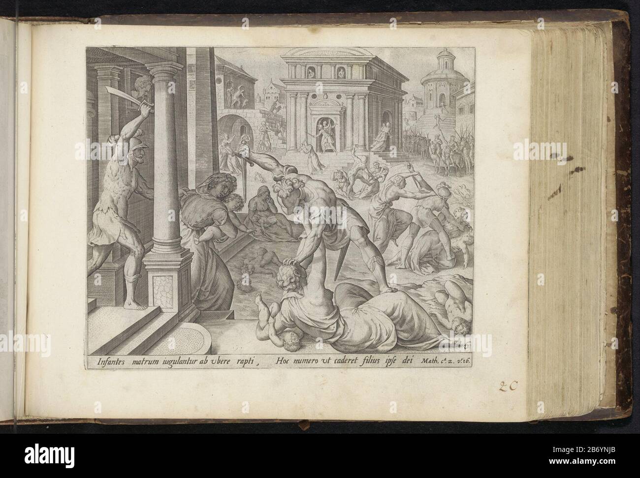 Kindermoord te Betlehem Van de Wysen uyt den Oosten (serietitel) Jeugd van Christus (serietitel) den Grooten Figuer-Bibel (serietitel) in den Straßen von Bethlehem versuchen Mütter, ihre Kinder vor Herodes Soldaten zu schützen. Diese wurden allen Jungen zwei Jahre alt und unter in Bethlehem zur Ermordung beordert. Unter den Aufführungsreferenzen in lateinischer Sprache auf die Bibel in Matt. 2:16. Dieser Druck ist Teil eines Albums. Hersteller : Druckhersteller: Johann Sadeler (I) zu einem Entwurf von: Gerard van Groeningen Herausgeber: Claes Jansz. Visscher (II) Herausgeber: Jan Philipsz SchabaeljePlaats Herstellung: Verlag: Amsterda Stockfoto
