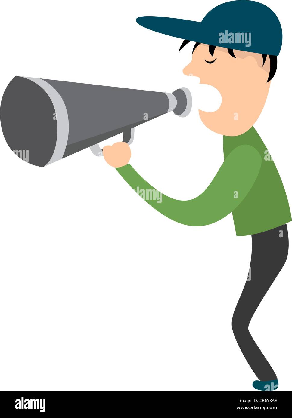 Mann mit Megaphon, Illustration, Vektor auf weißem Hintergrund. Stock Vektor