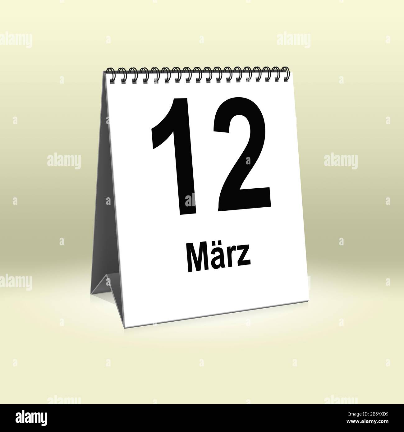 Ein Kalender in deutscher Sprache zeigt den 12. März. März Stockfoto