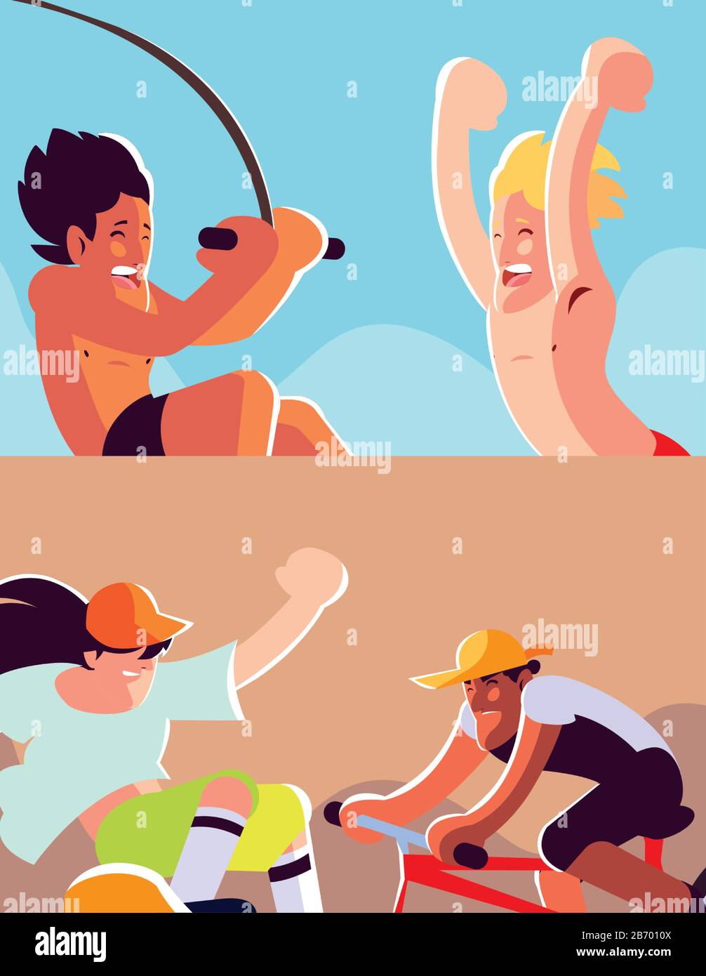 Kartenset Menschen in Sportaktivitäten Vektorgrafiken Stock Vektor