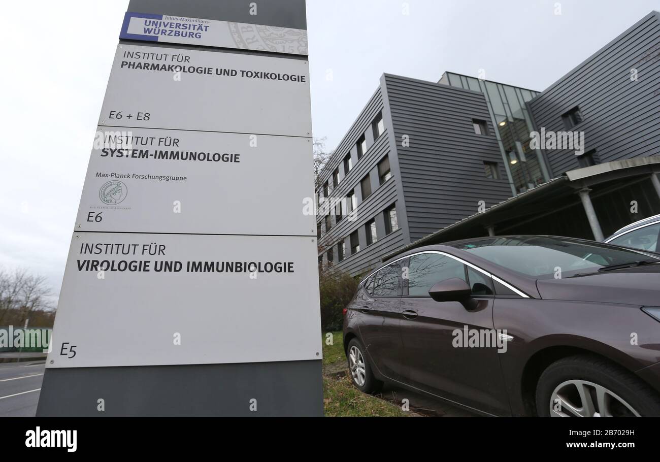März 2020, Bayern, Würzburg: Institut für Virologie und Immunbiologie des Universitätsklinikums. Dies ist das erste Krankenhaus in Bayern, in dem ein Patient nach einer Infektion mit dem Coronavirus gestorben ist. Foto: Karl-Josef Hildenbrand / dpa Stockfoto
