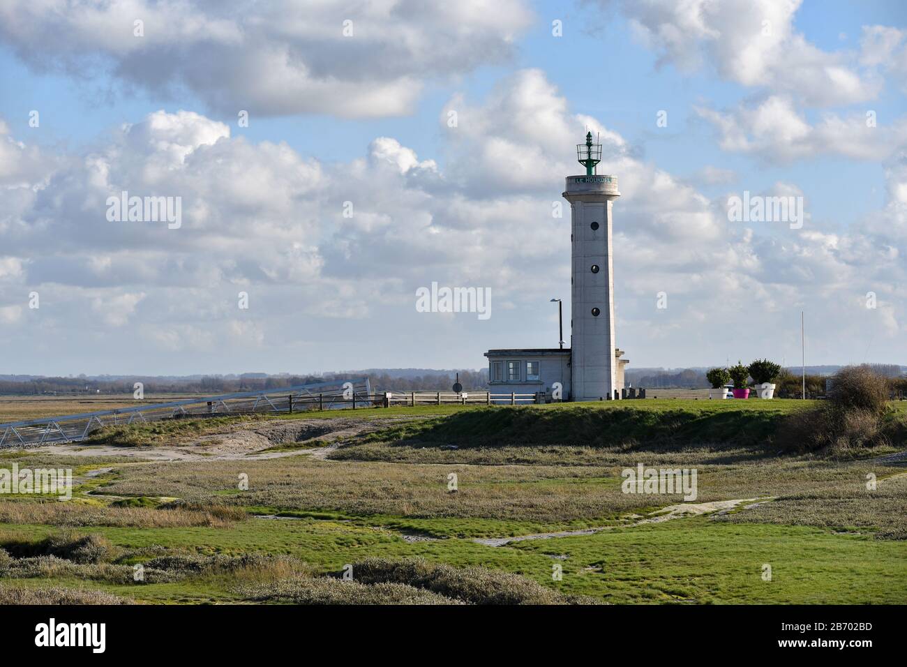 Leuchtturm von le hourdel in der Bucht von Somme, Cayeux-sur-mer, Frankreich. Stockfoto