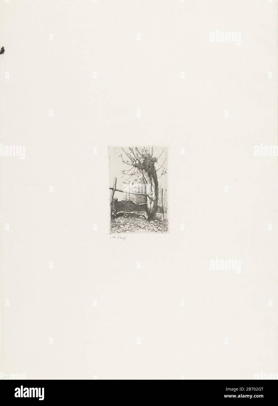 Knotwilg Knotwilg Eigenschaft Typ: Bild Artikelnummer: RP-P-BI 6411X Aufschriften / Marken: Sammlermarke, Verso-Zentrum, gestempelt: Lugt 2166 Hersteller: Druckmaschine: Jacobus Ludovicus Cornet zur Gestaltung: Jacobus Ludovicus Cornet Ort Herstellung: Leiden Datum: 1825-1882 Physikalische Merkmale: Ätzmaterial: Papierkantentechnik: Abmessungen: Abmessungen: Abmessungen: Abmessungen: Abmessungen: Abmessungen der Platte: H 97 mm × 67 b mm Betreff: Bäume: Weide Stockfoto