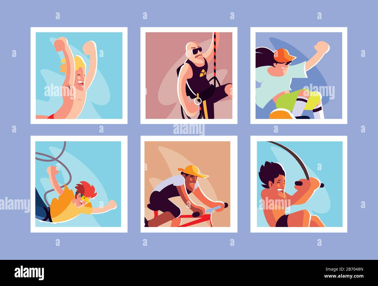 Kartenset Menschen in Sportaktivitäten Vektorgrafiken Stock Vektor
