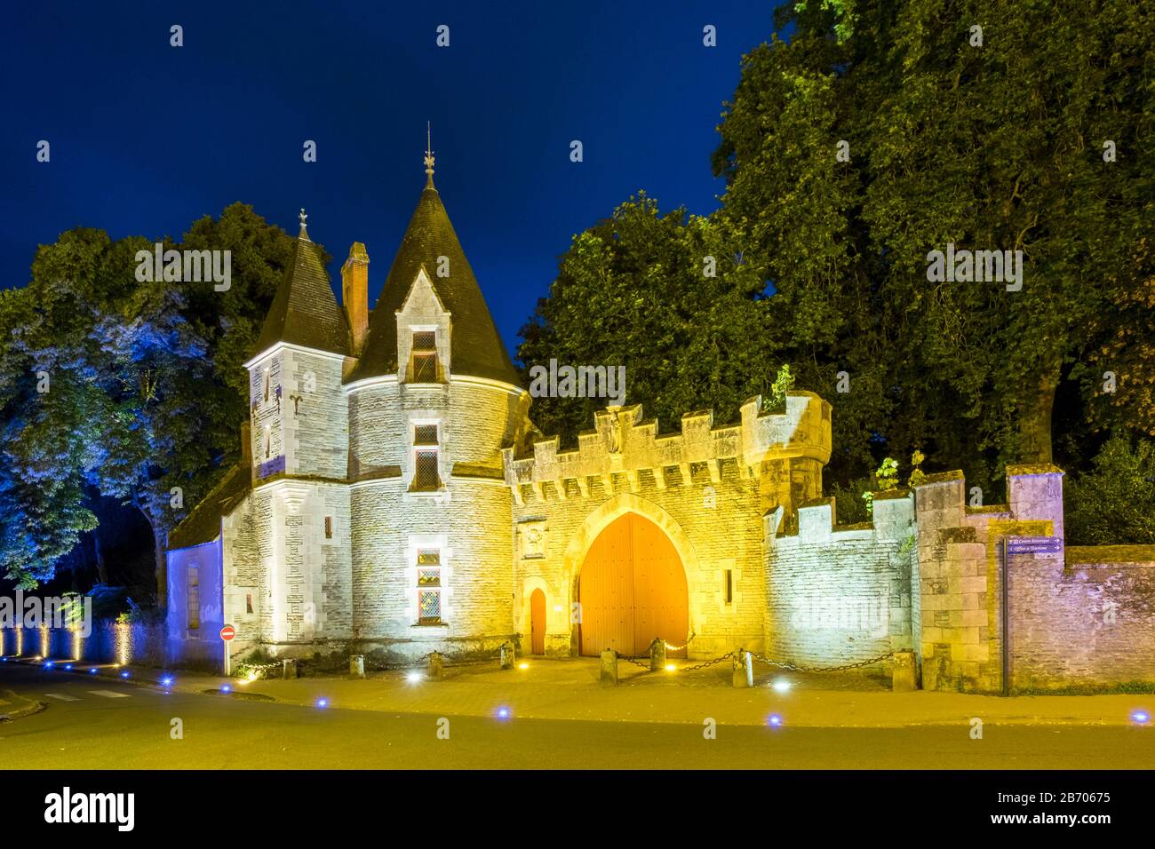 Frankreich, Bretagne (Bretagne), Morbihan, Josselin. Burgtore von Chateau de Rohan (Schloss Josselin). Stockfoto