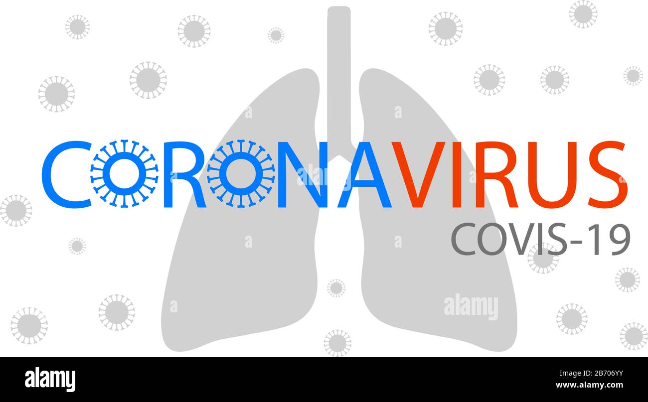 Coronavirus-Text mit Virus-Symbol über der menschlichen Lunge, umgeben von Coronoviren Stock Vektor