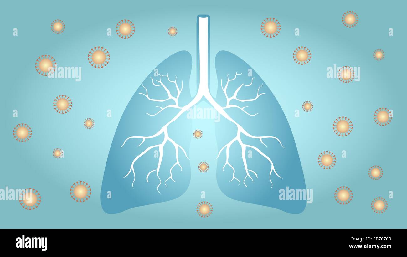 Das Corona-Virus umgibt die menschliche Lunge, das blaue Farbkonzept Stock Vektor