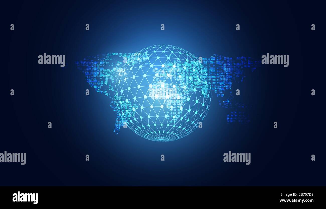 Abstrakte Karte des Weltanschauungs- und Technologiekonzepts zur Illustration von Computerprogrammen Hintergrund. Stock Vektor