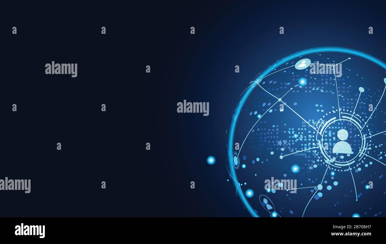 Abstrakte Technologie Business Global Network Connection Concept Connecting Communication People on Hi-Tech Blue Background.Vector Illustration Stock Vektor