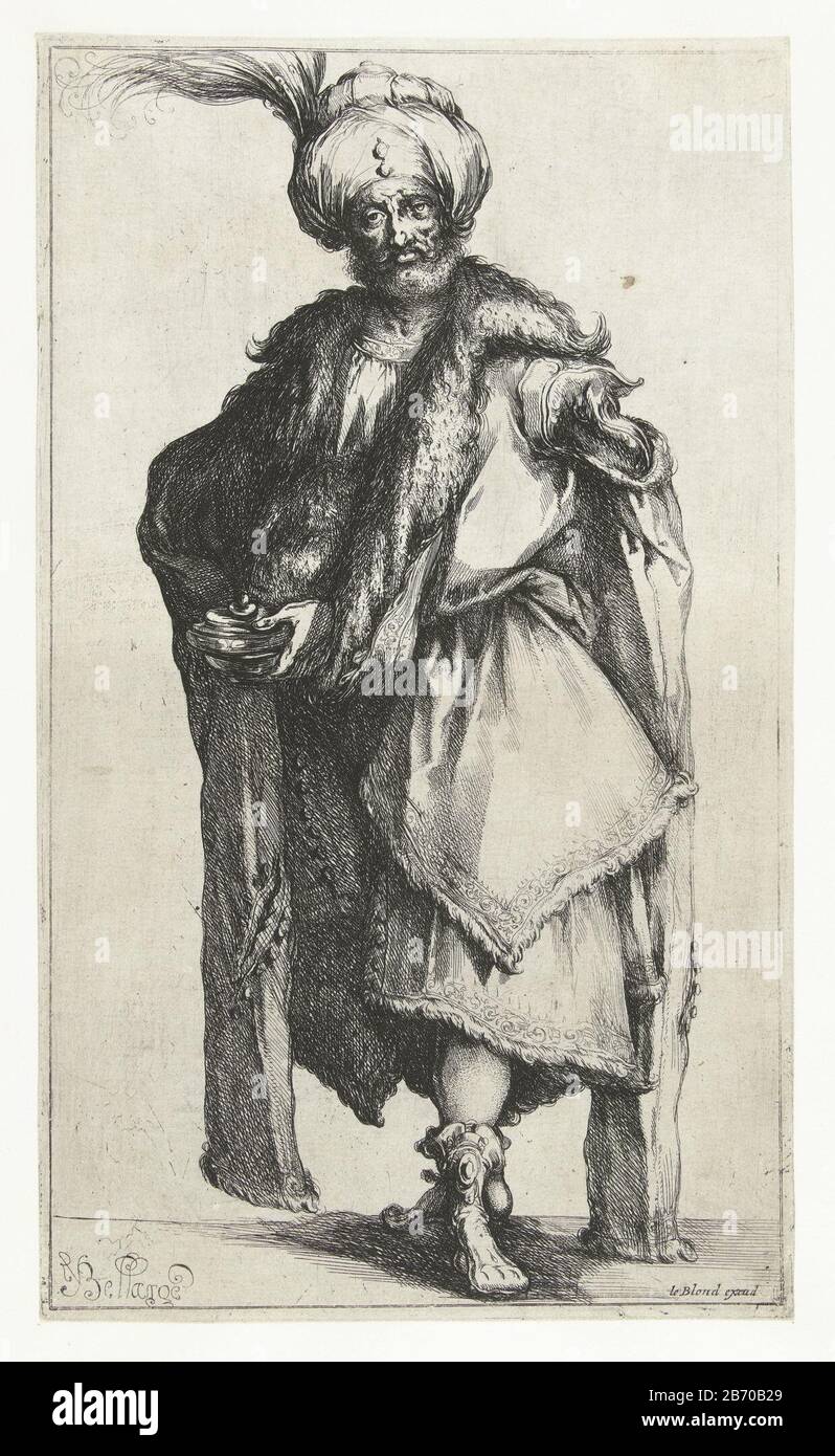 Koning Caspar De drie Koningen (serietitel) Der älteste der drei Könige, von vorne gesehen, mit einem Turban auf dem Kopf. In seinen Händen das Gold als Geschenk für Christuskind. Hersteller : Druckhersteller Jacques Bellange (denkmalgeschütztes Gebäude) in seiner Gestaltung: Jacques Bellangeuitgever Jean Leblond (I) (denkmalgeschütztes Gebäude) Ort Herstellung: Frankreich Datum: 1602 - 1616 Physikalische Merkmale: Ätzmaterial: Papiertechnik: Ätzmaße: Blatt: H 285 mm × W 168 mmToelichtingDe die Namensgebung für diesen König basiert auf der traditionellen Ikonographie von Caspar als Träger von Gold. Obwohl später oft auch Caspar Hafer Stockfoto