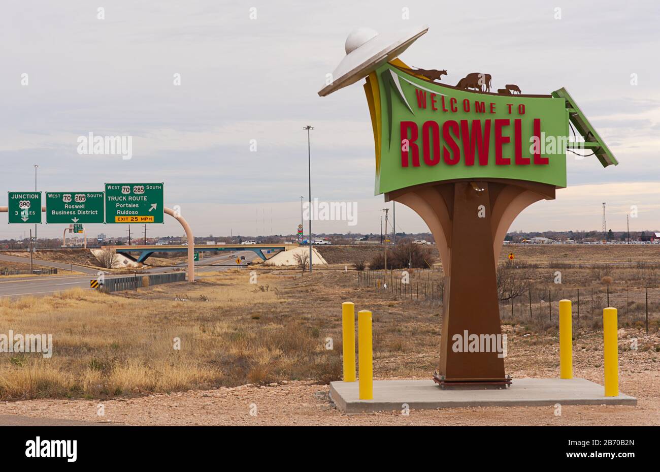 Besucherschild außerhalb von Roswell, NM. Stockfoto