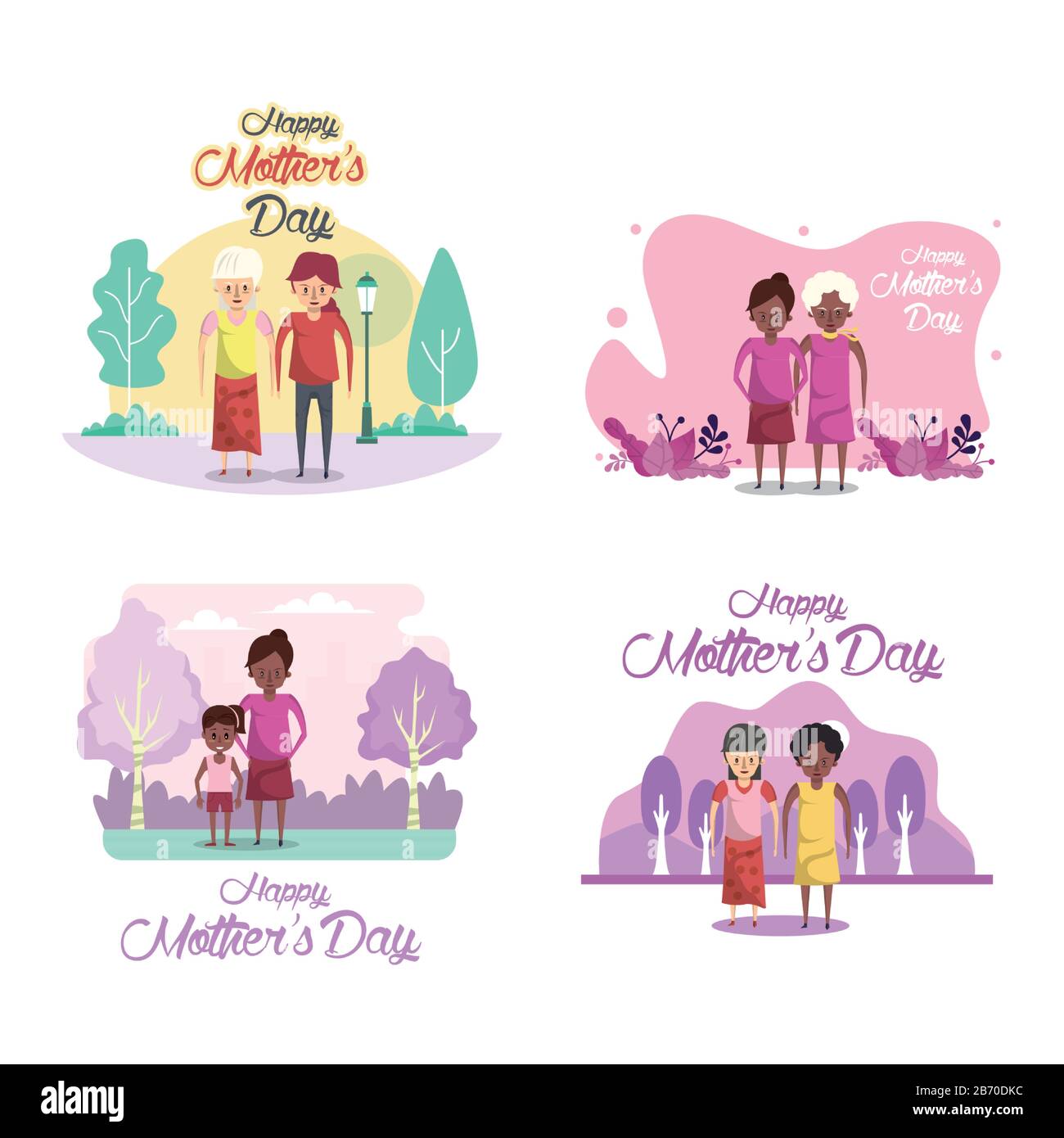 Tageskarte für glückliche Mütter mit Figuren für Großmütter und Töchter Stock Vektor