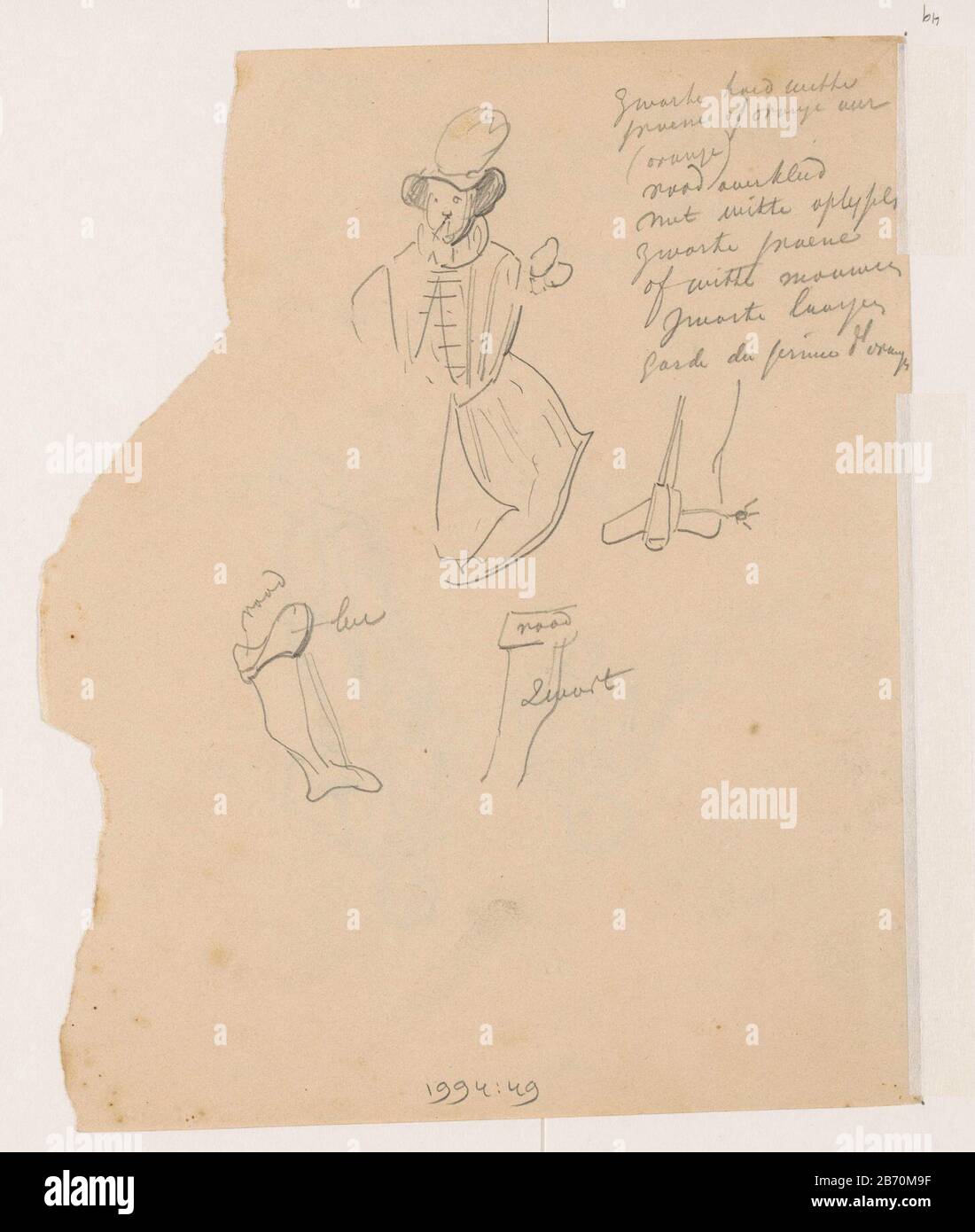 Kostumschetsjes Anzug Skizze Objekttyp: Zeichnung Objektnummer: RP-T-1994-49 (V) Markierungen / Marken: Beschriftung, rechts oben, Handschrift: Anmerkung Hersteller: Zeichner: John Tavenraat dating: 166-1860 Physische Merkmale: Bleistift-Material: Papierbleistift-Abmessungen: H 202 mm (unregelmäßiger Schnitt) b × 165 mm Betreff: Volkstracht, regionale Tracht Stockfoto