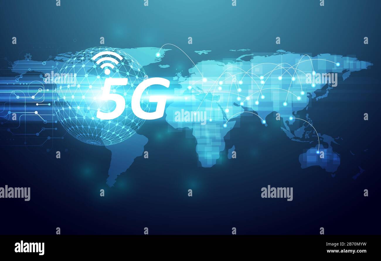 5G-Konzept für drahtlose Internettechnologie Hintergrund wifi-kommunikation und Geschäfte mit globalen Netzwerken Hochgeschwindigkeitsinnovation Connection vec Stock Vektor