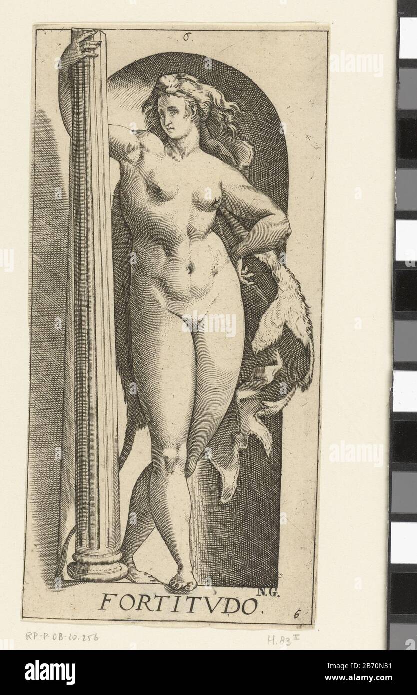 Kracht Fortitudo (titel op object) De zeven deugden (serietitel) De Kracht, voorgesteld als een vrijwel naakte vrouw die een leeuwenhuid als cape draigt, de rechterarm om een pilaar geslagen. Deze prent is onderdeel van een prentserie van de zeven deugden, elk in de gedaante van een vrouwenfiguur met attributen, staand in een nis. Hersteller: Prentmaker: Hendrick Goltziusnaar igen ontwerp van: Hendrick Goltziusuitgever: Carel AllardPlaats Herstellung: Prentmaker: Haarlemuitgever: Amsterdam dating: 1578 - 1582 de/von 1658 - 1709 Physikalische Kenmerken: Gravurmaterial: Papier Techniek: Graveren Stockfoto