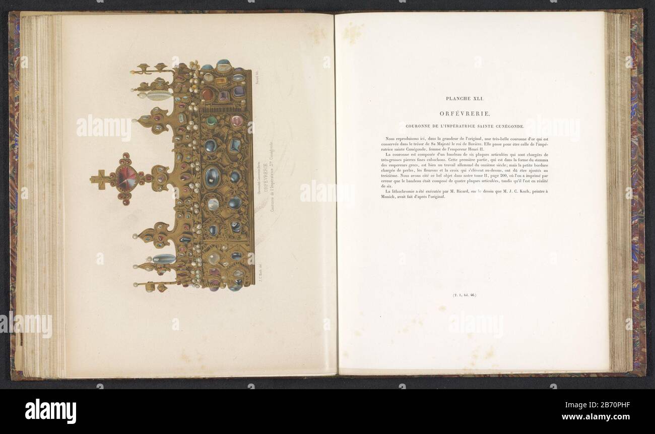 Crown Empress Cunegonde of Luxembourg Couronne de l'Impératrice Ste. Cunegonde (Titelobjekt) ORFEVRERIE (Serientitel) Objekttyp: Objekt Druckseite Nummer: RP-F-2001-7-192A-42 Hersteller: Druckmaschine: Ricard (auf Objekt angegeben) zur Zeichnung von: J.C. Koch (denkmalgeschütztes Gebäude) Drucker: Joseph-Rose Lemercier (denkmalgeschütztes Eigentum) Ort Herstellung: Paris Datum: CA. 1859 - oder für 1864 Material: Papiertechnik: Chromolithografie-Abmessungen: Druck: H 145 mm × W 202 mm Betreff: Krone (Symbol der Souveränität) Stockfoto