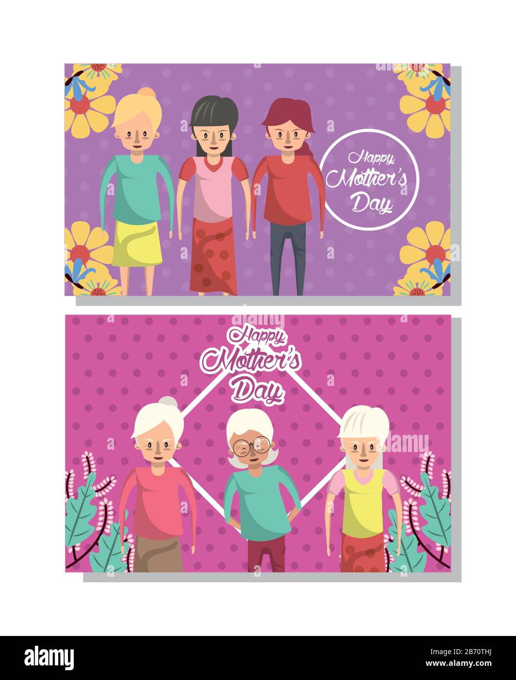 Tageskarte für glückliche Mütter mit Figuren für Großmütter und Töchter Stock Vektor