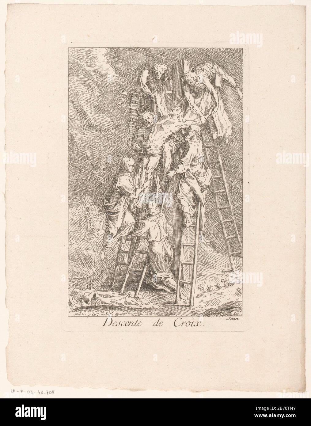 Kruisafname Descente de Croix (titel op object) Leven en passie van Christus (serietitel) La Vie de NS Jesus C (serietitel) KruisafnameDescente Croix (title object) Leben und Leidenschaft Christi (serietitel) La Vie de N.S. Jesus C. (Serientitel) Objekttyp: Bild Artikelnummer: RP-P-ob-43.708Katalogisreferentie: IFF 18e siècle 749 Aufschriften / Marken: Sammlermarke, Verso, gestempelt: Lugt 2228 Hersteller: Druckerhersteller Gabriel Huquier (denkmalgeschütztes Gebäude) Druckerhersteller Jacques Gabriel Huquier (möglich) zur Gestaltung: Claude Gillot (Verlag: Gabriel Huquieruir) Franço Stockfoto