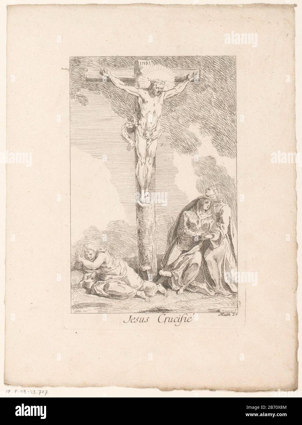 Jesus Kreuzigung Kreuzband (Titelobjekt) Leben und Passion Christi (Serientitel) La Vie de N.S. Jesus C. (Serientitel) Objekttyp: Bild Artikelnummer: RP-P-ob-43.707Katalogisreferentie: IFF 18e siècle 748 Aufschriften / Marken: Sammlermarke, verso, gestempelt: Lugt 2228 Hersteller: Druckerhersteller Gabriel Huquier (denkmalgeschütztes Gebäude) Druckerhersteller Jacques Gabriel Huquier (möglich) zur Gestaltung: Claude Gillot (Verlag François: Gabriel Chaurener) Privileg: Gabriel Huquieruer Französische Krone Place Herstellung: Druckmaschine Paris Druck Autor: Frankreich zur Gestaltung: Frankreich Pu Stockfoto