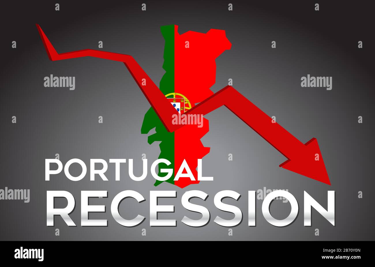 Karte von Portugal Rezession Wirtschaftskrise Kreatives Konzept mit Economic Crash Arrow Vector Illustration Design. Stock Vektor