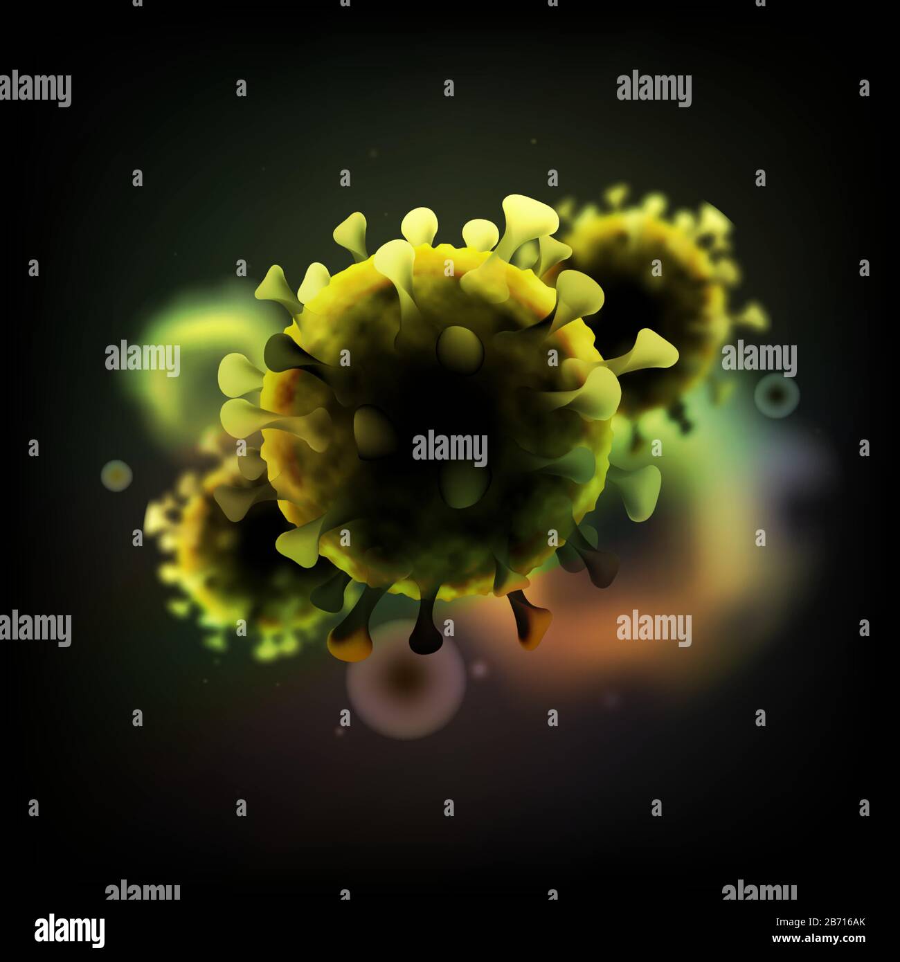 COVID-19 Chinesisches Coronavirus unter dem Mikroskop. Realistische Vektor-3D-Darstellung. Pandemie, Krankheit. Schwimmende Atemgrippe des Erregers von China Stock Vektor