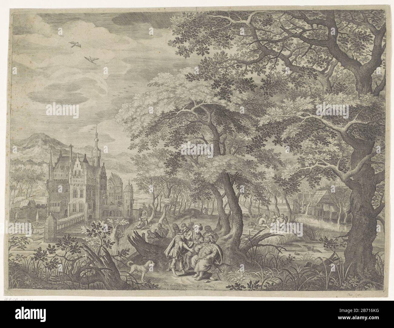 Landschap traf Davids mannen die Nabal om voedsel vragen Royaalbijbel (serietitel) Davids Diener kommen nach Nabal, sitzen unter einem Baum und bitten ihn um Nahrung. Nabal weigerte sich, die Männer und David geben Essen. Im Hintergrund sha die Diener Nabals seine Schafe. Verließ die Landschaft eine Burg. Die Bibel in 1 Sam. 25: 4. Hersteller: Druckerhersteller Jan van Londerseel (Listed Property) entworfen von: Hendrick Danielsz. (Denkmalgeschütztes Gebäude) Herausgeber Claes Jansz. Visscher (II) (denkmalgeschütztes Gebäude) Herausgeber: Nicolaes Visscher (I) Herausgeber: Nicolaes Visscher (II) Herstellung: Amsterdam Datum: 1585 bis 1625 an Stockfoto